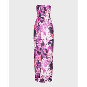 KAY UNGER Lucienne Strapless Floral Print Column Gown Size 6 NEW NWT